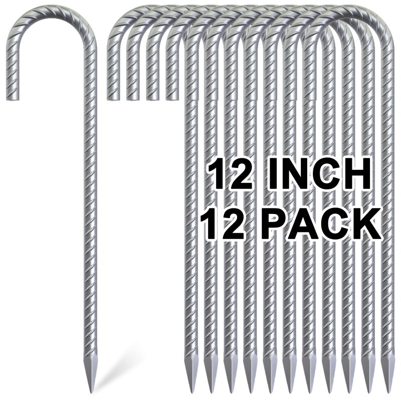 OK5STAR Rebar Stakes 12 Inch  12 Pack Galvanized Tent Stakes Heavy Duty Ground Stakes  J Hook Metal Fence Stakes for Ground  Outdoor Decoration  Wire Fencing  Gardening - Image 1